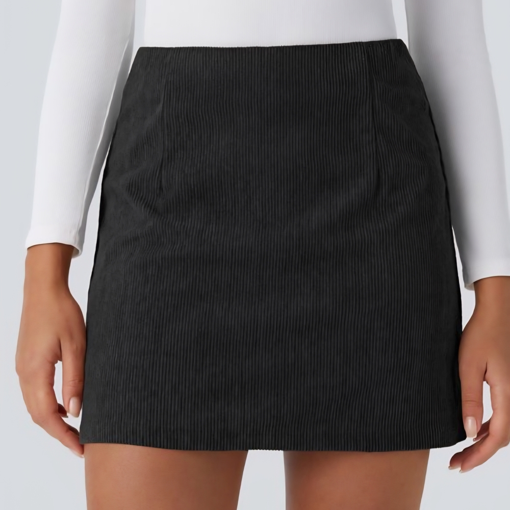 B69 NWT HALARA Black Corduroy Mini Skirt Sz XL High Waisted Skort A-Line Longer